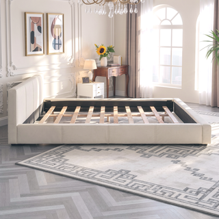 Sunvega Stylish Gray Upholstered King Bed with Faux Leather and Wood Frame