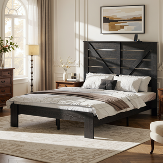 Sunvega Full Size Metal Platform Bed Frame with Headboard and Under Bed Storage