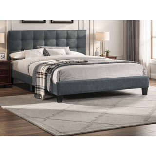 Sunvega Modern Light Gray Upholstered Tufted Headboard California King Platform Bed