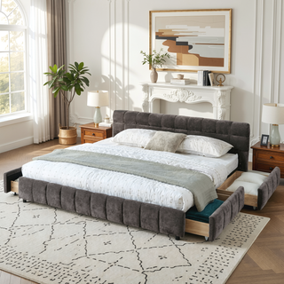 Sunvega California King Size Upholstered Bed with Storage Drawers and Soft Chenille Fabric Headboard