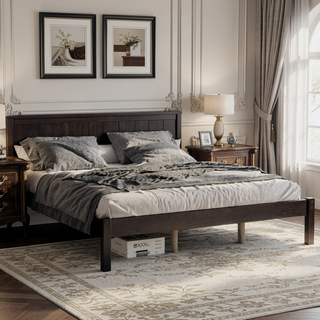 Sunvega Sturdy Wood Platform Bed Frame with Headboard for Queen Size Oak Finish