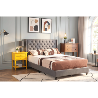 Sunvega Light Grey Queen Upholstered Bed with Soft Upholstery for Easy Assembly