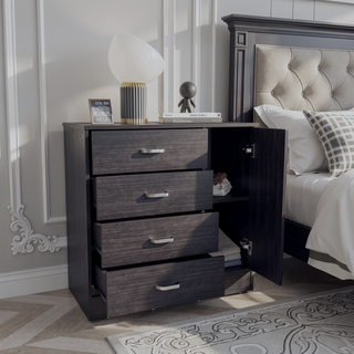Sunvega Modern Black Dresser with Four Drawers and One Cabinet Door for Bedroom Storage