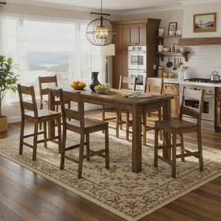 Sunvega Rustic Golden Brown Rectangular Counter Height Dining Table with Organic Wood Grain