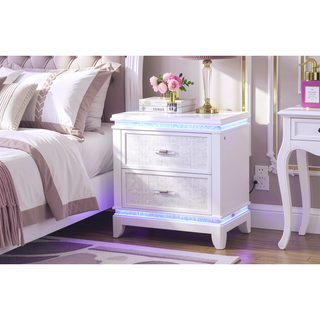 Sunvega Modern 2-Drawer LED Nightstand with Mirror Front for Bedroom Storage