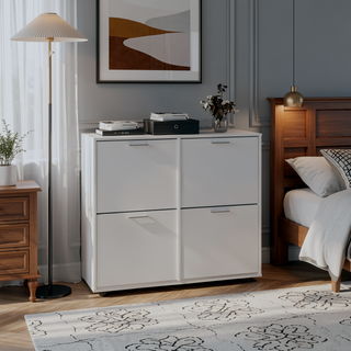 Sunvega Four-Door Shoe Cabinet with Multiple Shelves for Organized Storage White