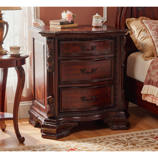 Sunvega Traditional Solid Wood Nightstand with Three Drawers and Dark Cherry Finish