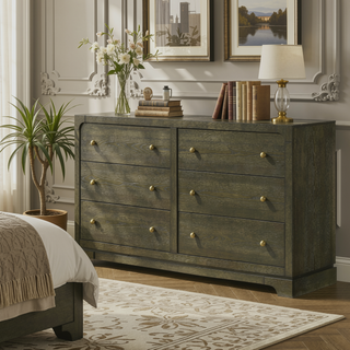 Sunvega Sundance Dark Cocoa 6-Drawer Dresser Cabinet with Transitional Design and Brass Knobs