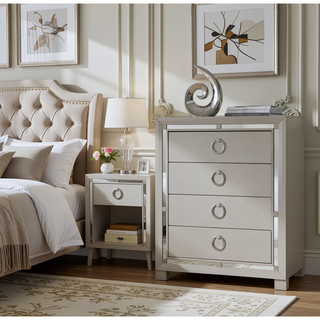 Sunvega Mirror Accent Nightstand with Spacious Drawers and Bun Foot