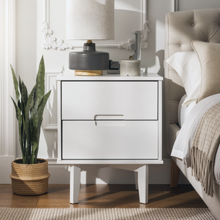 Sunvega Mid-Century Modern 2-Drawer Nightstand with Cutout Handles in White