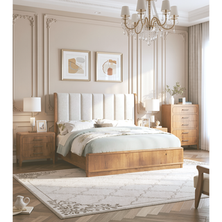 Sunvega Natural Wood Finish Contemporary Nightstand with Three Drawers and Metal Hand Pull