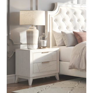 Sunvega Antique White Finish Nightstand with 2 Dovetail Drawers for Bedroom
