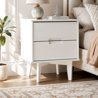 Sunvega Mid-Century Modern 2-Drawer Nightstand with Cutout Handles in White