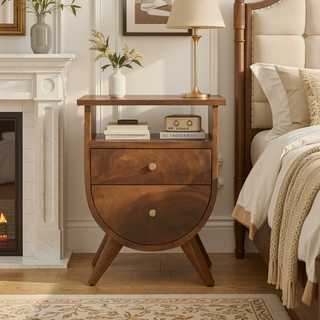 Sunvega Solid Mango Wood Split Bedside with 2 Drawers and Open Slot