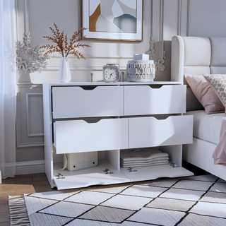 Sunvega White 4 Drawer Dresser with 2 Lower Cabinets for Storage and Organization