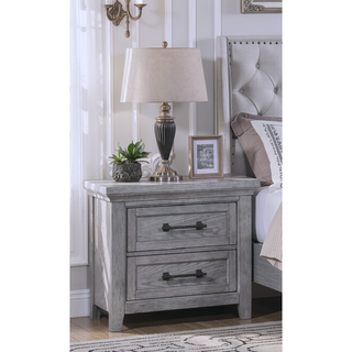 Sunvega Light Gray Finish Transitional Nightstand with Two Drawers and Metal Pulls