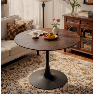 Sunvega 42.1 Inch Round Oak MDF Top Pedestal Dining Table for 4-6 People