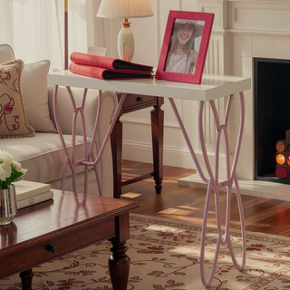 Sunvega White and Light Purple Nightstand with Metal Butterfly Accent for Bedroom