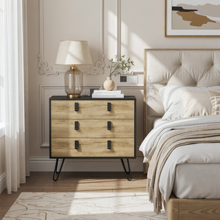Sunvega Black Macadamia Modern Dresser with Three Drawers and Metal Handles