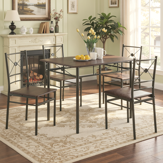 Sunvega 5-Piece Dining Set with Walnut Tabletop and Dark Bronze Crisscross Base
