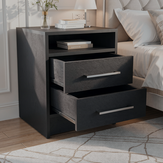 Sunvega Smokey Oak and White Finish Nightstand with Two Drawers and Open Shelf