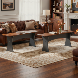 Sunvega Mid-Century Modern Dining Bench Set of 2 with Curved Silhouette