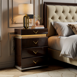 Sunvega Modern Brown Wood Chest with Five Drawers and LED Lighting