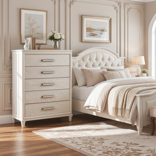 Sunvega Modern Glam Nightstand with USB Ports and Embossed Drawers Bedroom Cabinet