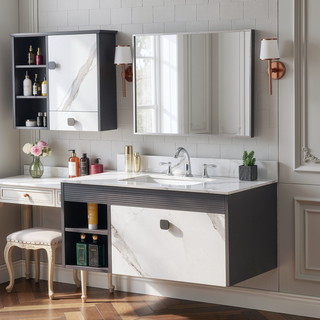 Sunvega 43x22 Inch Sintered Stone Vanity Top with Ceramic Sink and Backsplash