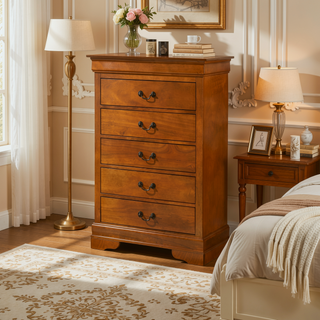 Sunvega Traditional Oak Bedroom Chest With Carved Bases and Curved Mouldings