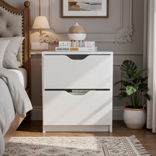 Sunvega White Finish Two Drawer Nightstand for Bedroom with 4.3" H Drawers
