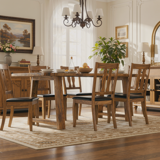 Sunvega Solid Mango Wood Farmhouse Dining Table with Burnt Wax Finish