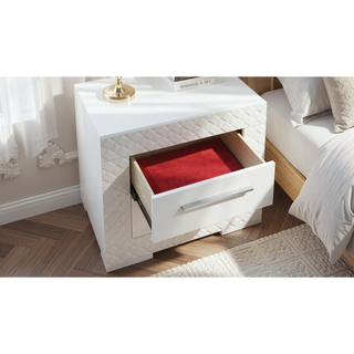 Sunvega Modern White Wood Nightstand with Two Spacious Drawers and Quilted Texture