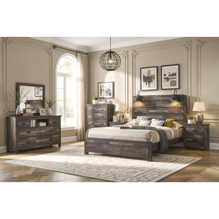 Sunvega Contemporary Brown Mix Finish Nightstand with Two Storage Drawers and Black Metal Pull