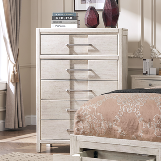 Sunvega Transitional White Solid Wood Chest with English Dovetail Five Drawers