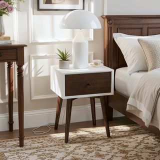 Sunvega Mid-Century Modern Dark Brown Walnut Nightstand with 1 Drawer for Bedroom