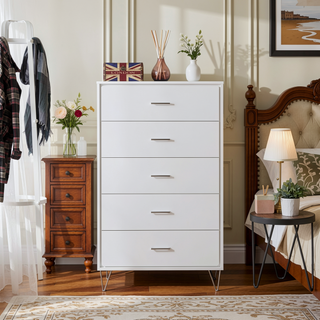 Sunvega 5-Drawer Chest with Wooden Case-Frame and Chrome Metal Legs