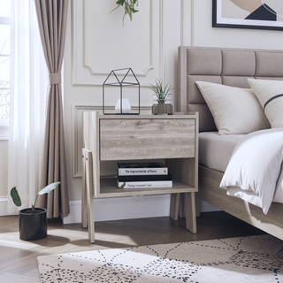 Sunvega Light Gray Nightstand with Drawer and Open Shelf for Bedroom Living Room