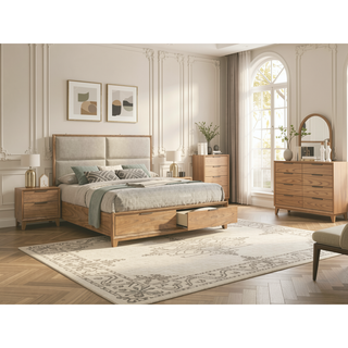 Sunvega Contemporary Nightstand with Two Drawers in Natural Wood Finish