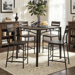 Sunvega Industrial Style Antique Brown 5pc Counter Height Dining Set Table And 4 Chairs
