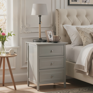 Sunvega Transitional Oak Nightstand With Three Drawers For Bedroom