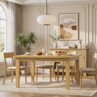 Sunvega 54 Inch Square Dining Table for 8 with Solid Wood Oak Veneer Top