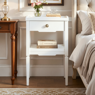 Sunvega Foley White 1-Drawer Nightstand with Gold Pull and Geometric Top