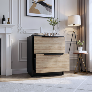 Sunvega Modern 18" High Night Stand with Two Drawers and Metal Hardware