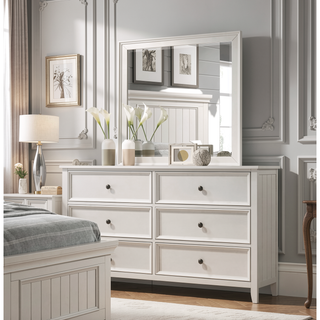 Sunvega White Finish 2 Drawer Bedroom Nightstand Farmhouse Style Bedside Table