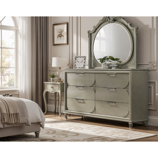 Sunvega Silver 2-Drawer Nightstand with Acrylic Handles and Embossed Panels