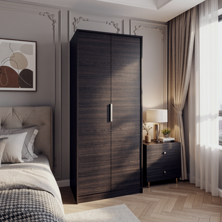 Sunvega Double Door Wardrobe with Hanging Rod and Shelves for Bedroom Black