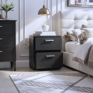 Sunvega 2 Drawer Nightstand with Metal Handles for Bedroom or Living Room