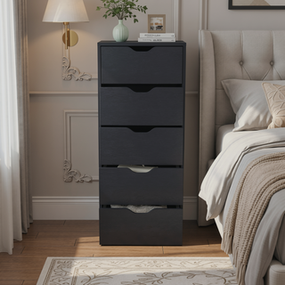 Sunvega Five Drawer Narrow Dresser in White Finish for Bedroom