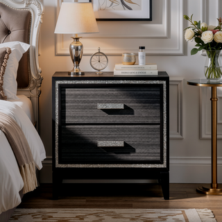 Sunvega Weathered Black Modern Glam 2-Drawer Nightstand with Safety Stop Mechanism